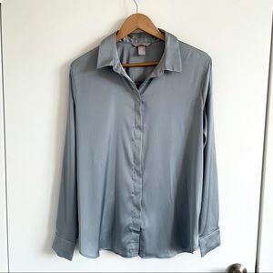 H&M Satin Button Up Long Sleeve Blouse - Size M